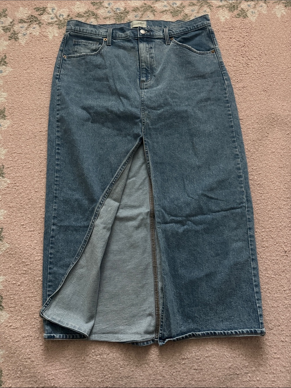 Universal Thread Dark Blue Straight-Leg Denim Skirt with Front Slit